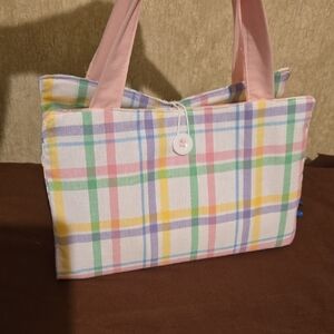 Pastel Plaid Bible Cover with Pink Handles. Homemade